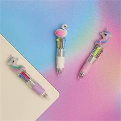 STYLOS 4 COULEURS LICORNE ET CYGNE ASSORTIS